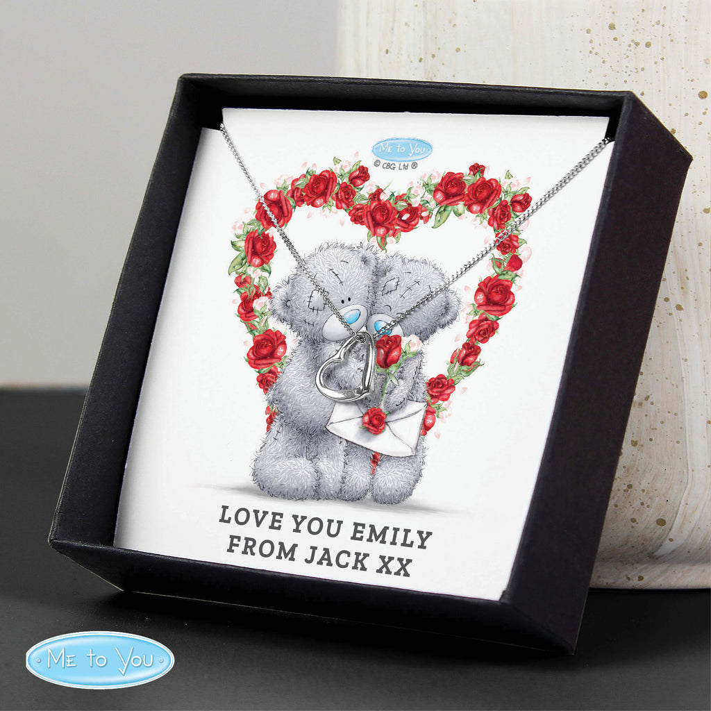 Personalised Me to You Roses Sterling Silver Heart Necklace and Box - Buy Jewellery at GiftMasters.co.uk