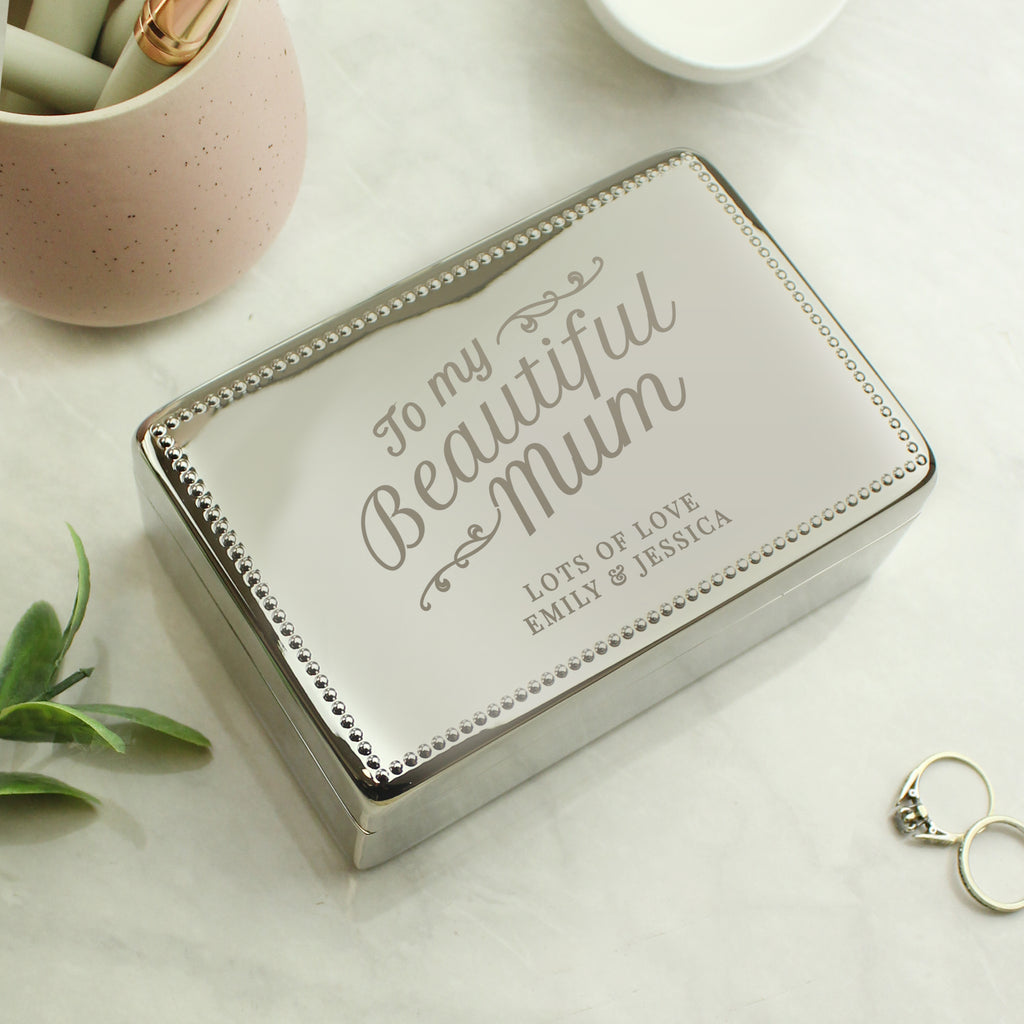 Personalised Beautiful Mum Rectangular Jewellery Box - Buy Trinket, Jewellery & Keepsake Boxes at GiftMasters.co.uk
