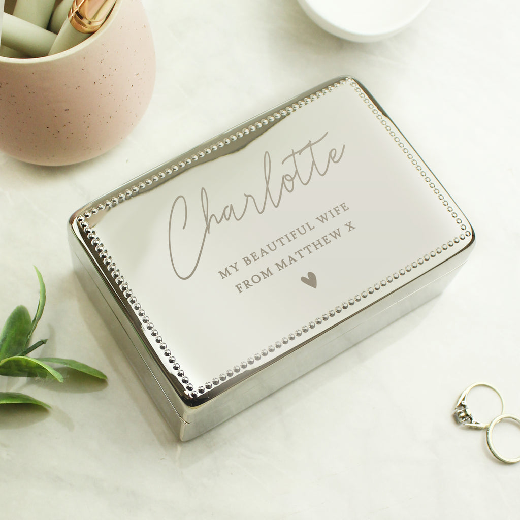 Personalised Name and Message Rectangular Jewellery Box - Buy Trinket, Jewellery & Keepsake Boxes at GiftMasters.co.uk