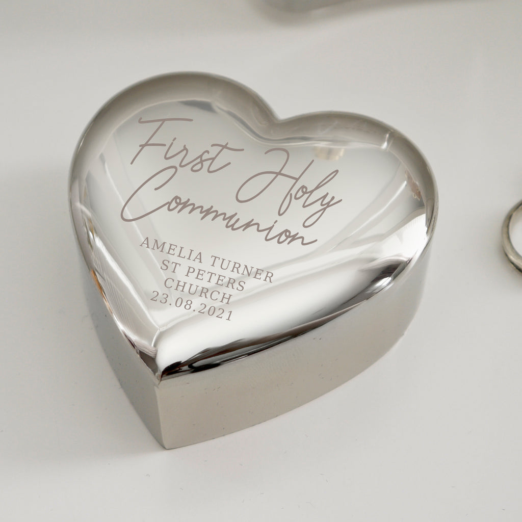 Personalised First Holy Communion Heart Trinket Box - Buy Trinket, Jewellery & Keepsake Boxes at GiftMasters.co.uk