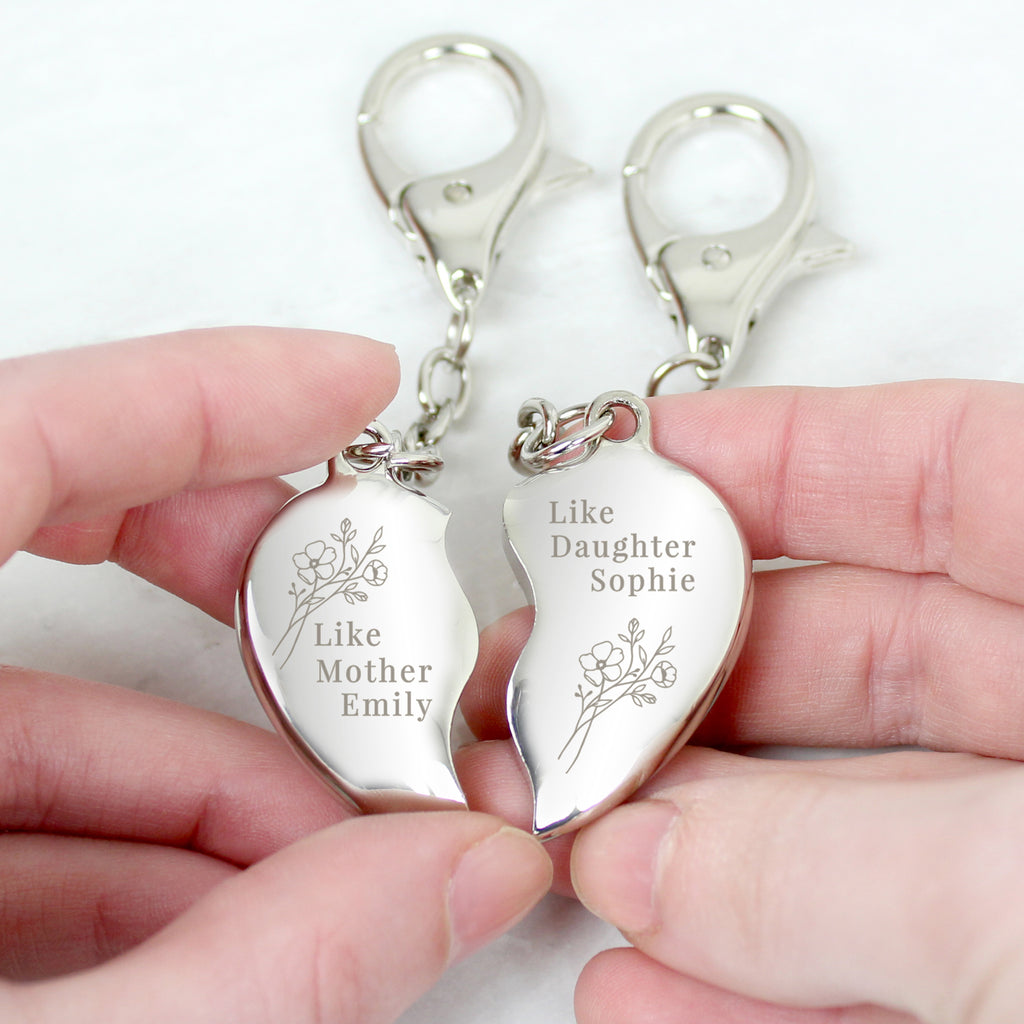 Personalised Floral Mother Daughter Two Heart Keyring - Buy Keepsakes at GiftMasters.co.uk