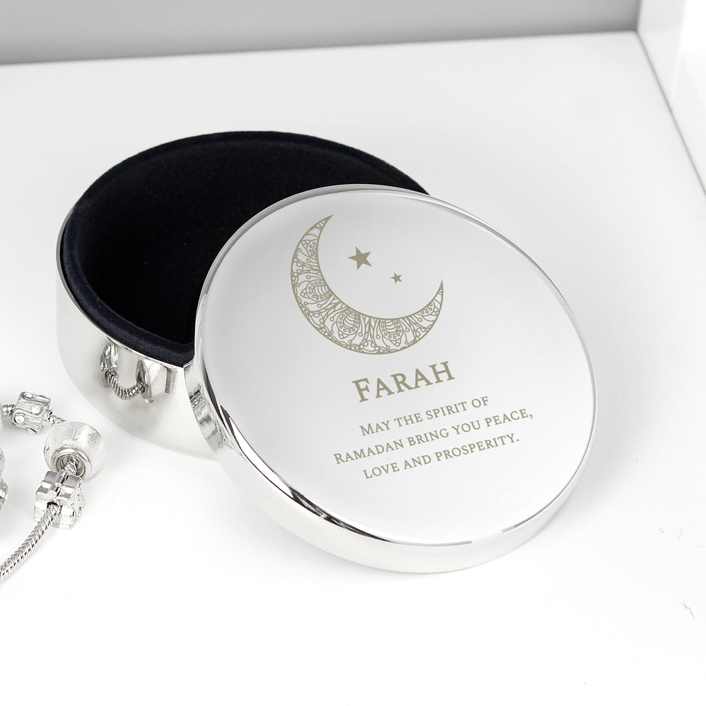 Personalised Eid and Ramadan Round Trinket Box - Buy Trinket, Jewellery & Keepsake Boxes at GiftMasters.co.uk
