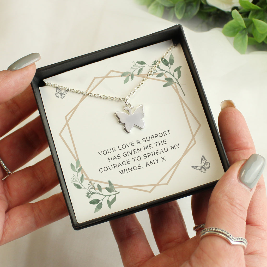 Personalised Botanical Sentiment Butterfly  Necklace and Box - Buy Jewellery at GiftMasters.co.uk