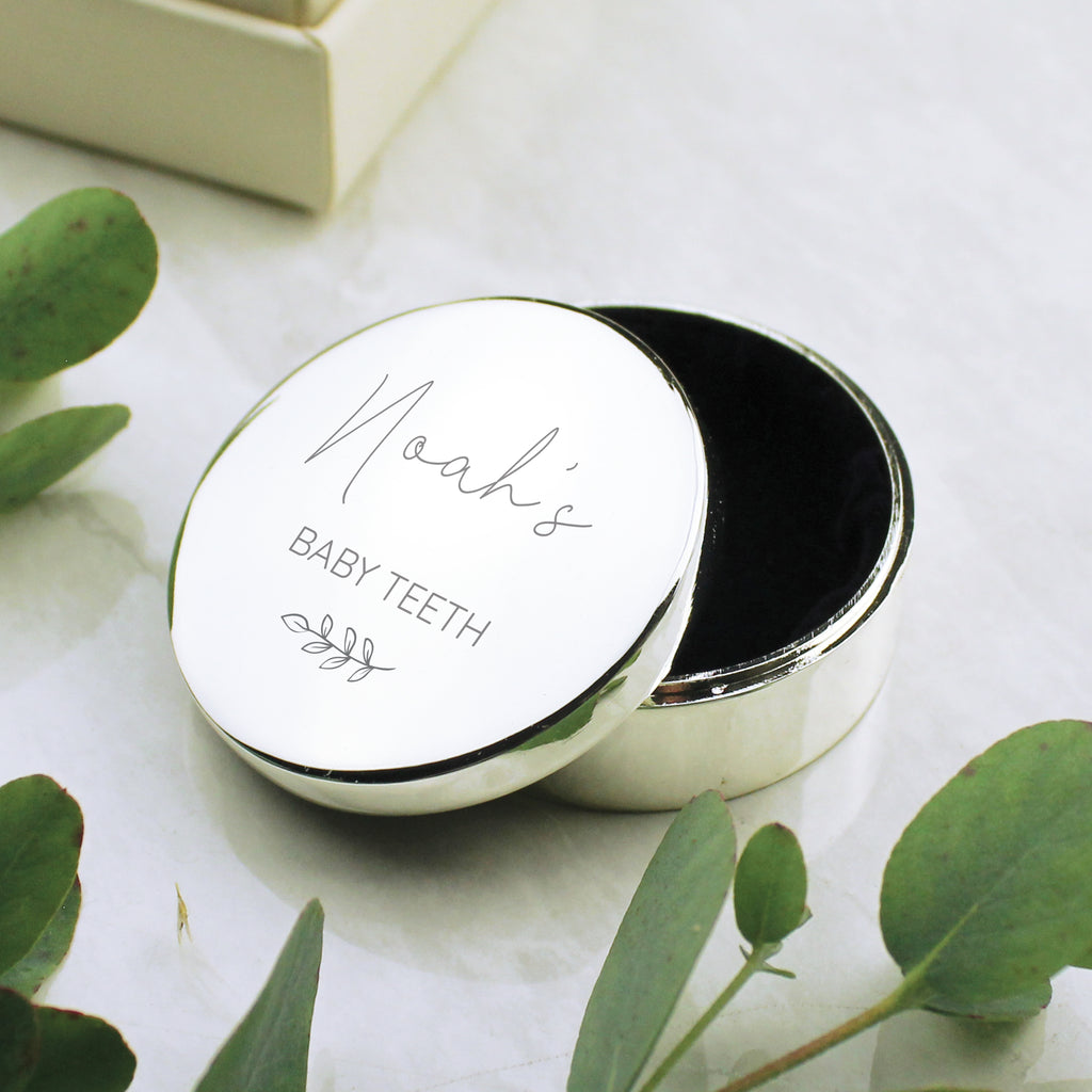 Personalised Botanical First Tooth/Curl Trinket Box - Buy Trinket, Jewellery & Keepsake Boxes at GiftMasters.co.uk