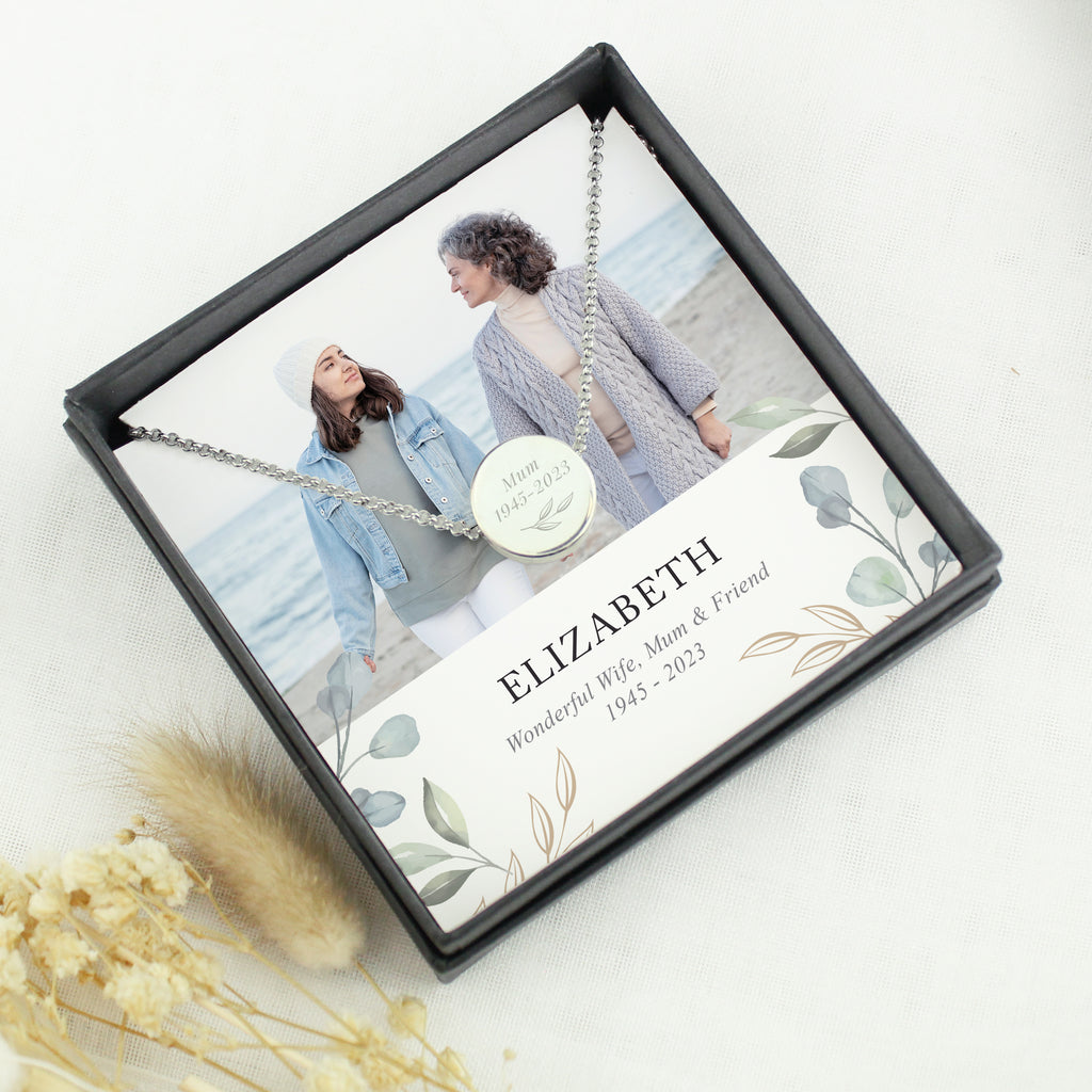 Personalised Botanical Memorial Photo Upload Necklace and Box - Buy Photo Upload Products at GiftMasters.co.uk