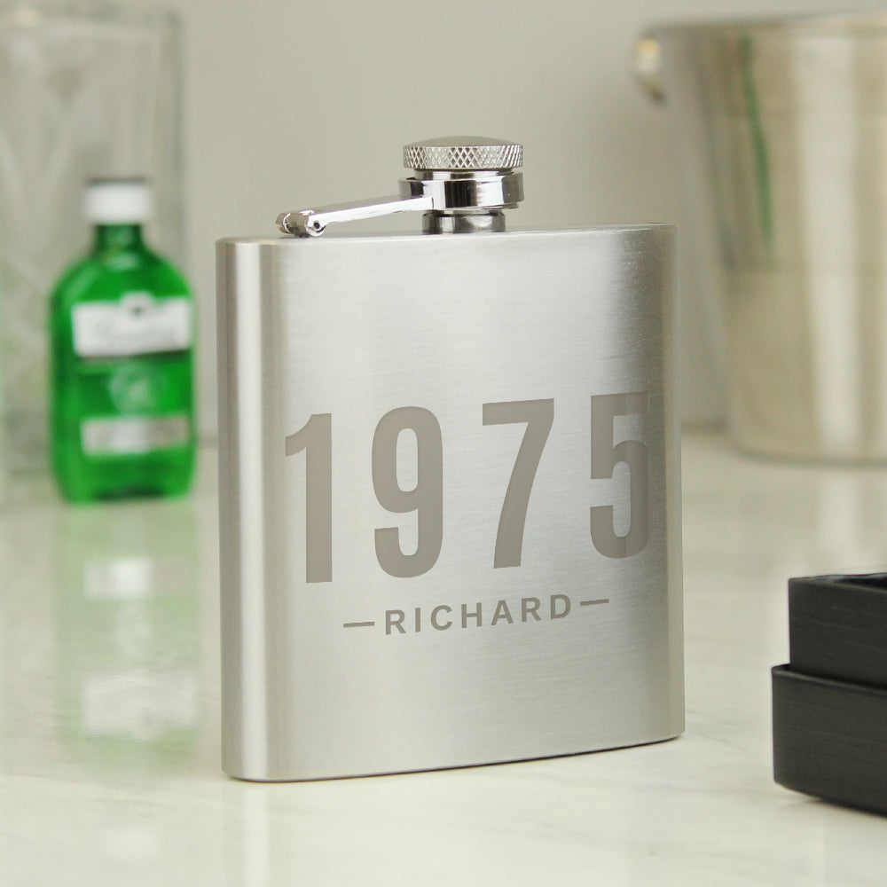 Personalised Date & Name Hip Flask - Buy Glasses & Barware at GiftMasters.co.uk