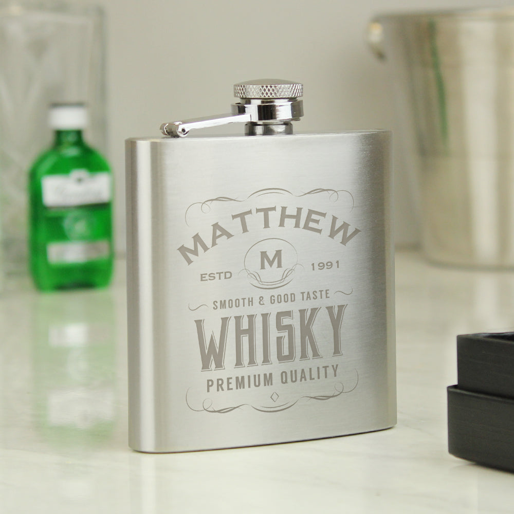 Personalised Whisky Hip Flask - Buy Glasses & Barware at GiftMasters.co.uk