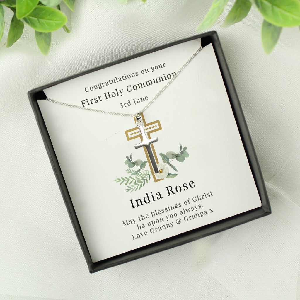 Personalised Floral Religious Sentiment Cross Necklace and Box - Buy Jewellery at GiftMasters.co.uk