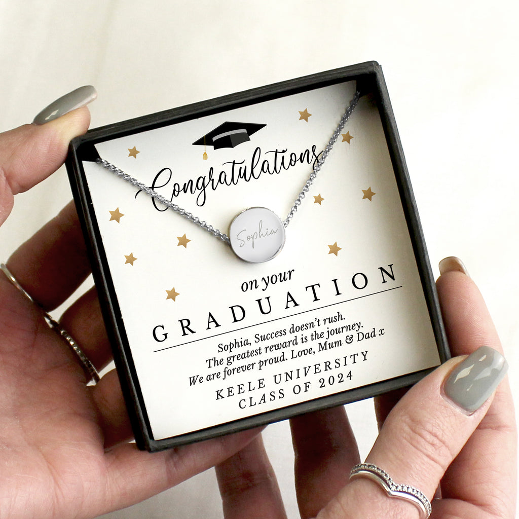 Personalised Graduation Sentiment Silver Tone Necklace and Box - Buy Jewellery at GiftMasters.co.uk