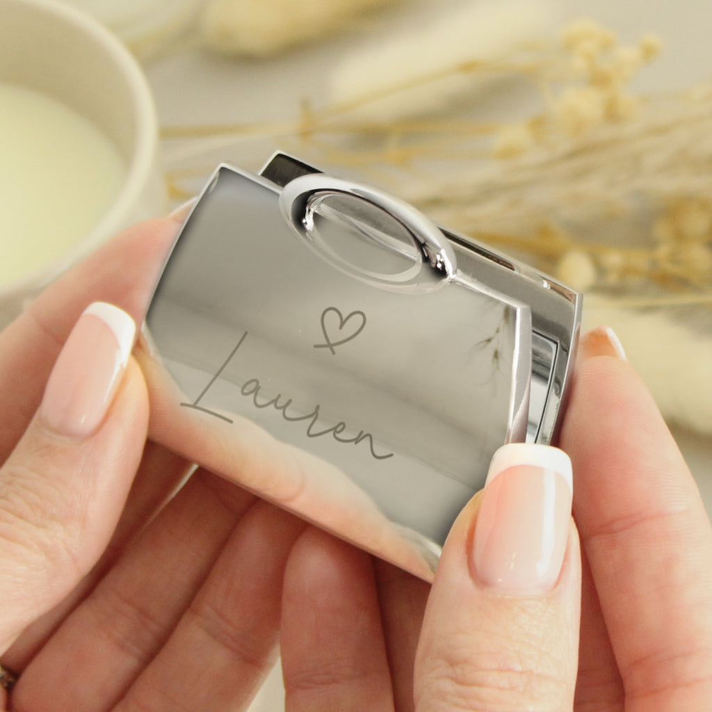 Personalised Name Handbag Compact Mirror - Buy Trinket, Jewellery & Keepsake Boxes at GiftMasters.co.uk