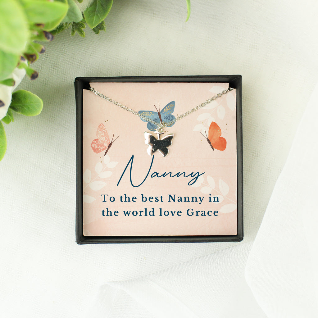 Personalised Hotchpotch Butterfly Sentiment Necklace and Box - Buy Jewellery at GiftMasters.co.uk