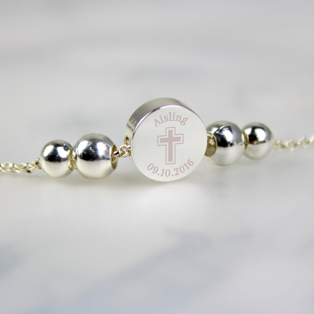 Personalised Silver Tone Cross Round Bracelet - Buy Jewellery at GiftMasters.co.uk