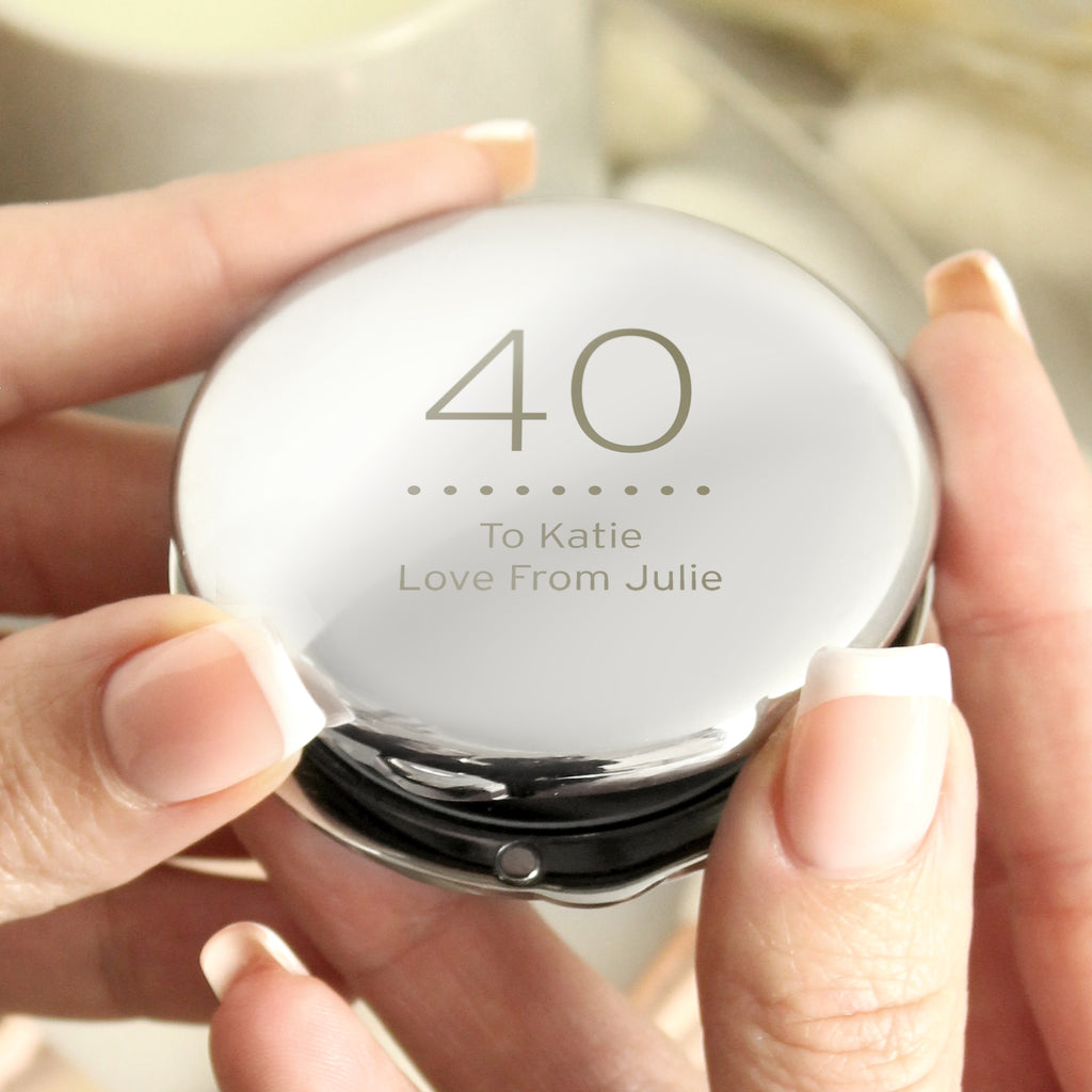 Personalised Birthday Big Age Round Compact Mirror - Buy Keepsakes at GiftMasters.co.uk