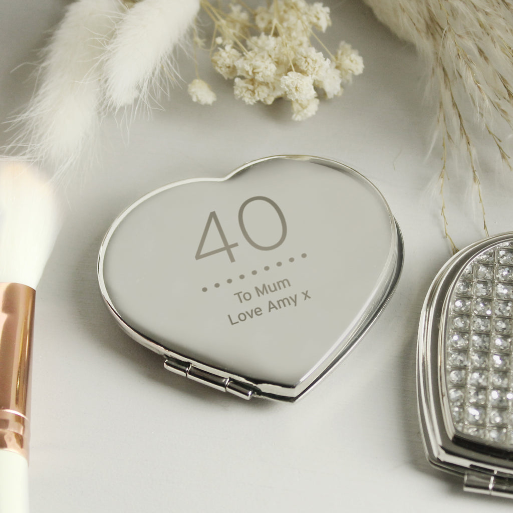 Personalised Birthday Big Age Diamante Heart Compact Mirror - Buy Keepsakes at GiftMasters.co.uk