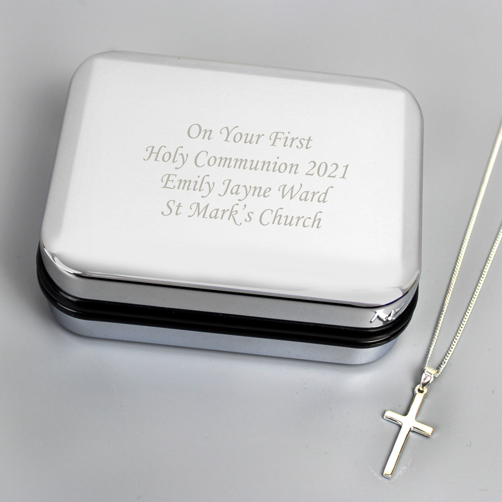 Personalised Box with Silver Cross Necklace - Buy Trinket, Jewellery & Keepsake Boxes at GiftMasters.co.uk