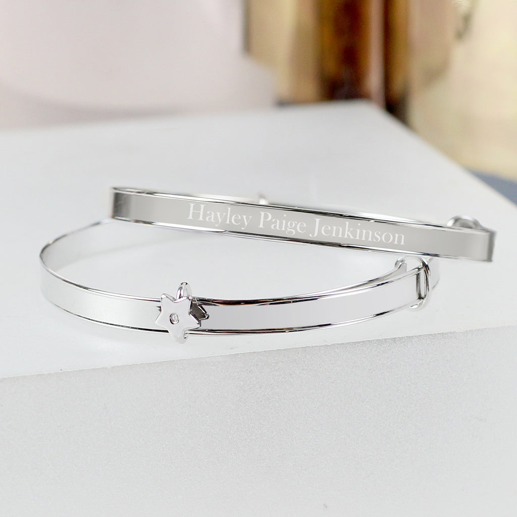 Personalised Sterling Silver Childs Expanding Diamante Star Bracelet - Buy Jewellery at GiftMasters.co.uk