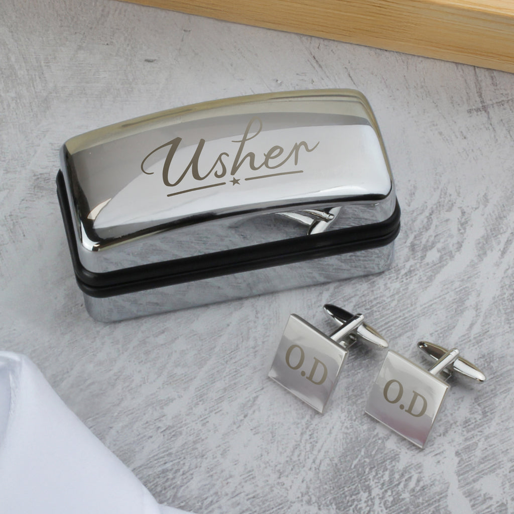 Personalised Usher Wedding Cufflinks and Box Set - Buy Jewellery at GiftMasters.co.uk