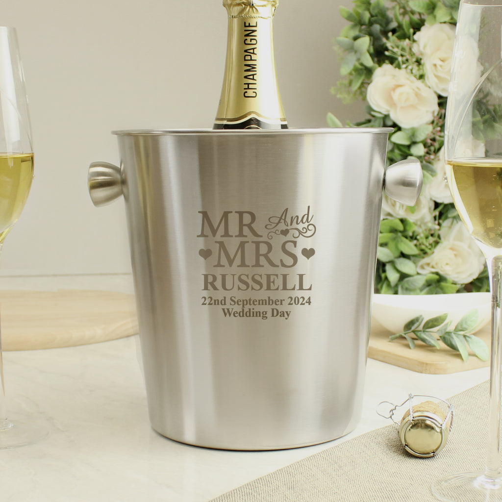 Personalised Mr & Mrs Stainless Steel Ice Bucket - Buy Glasses & Barware at GiftMasters.co.uk