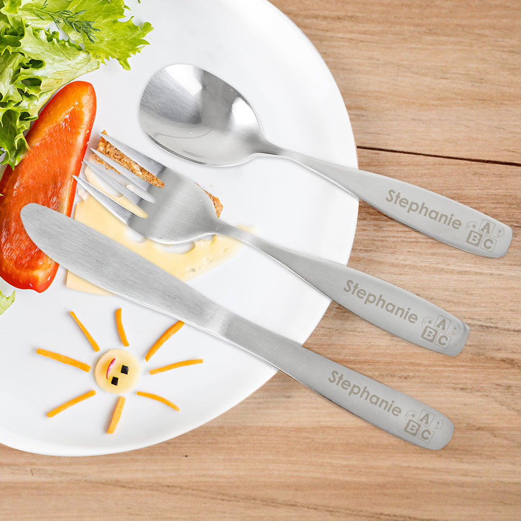 Personalised 3 Piece ABC Cutlery Set - Buy Mealtime Essentials at GiftMasters.co.uk