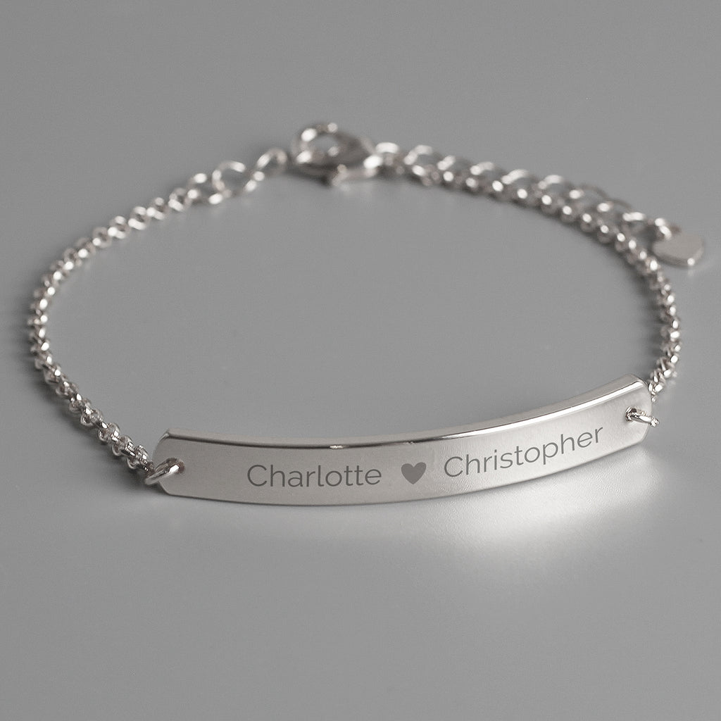 Personalised Silver Tone Heart Bar Bracelet - Buy Jewellery at GiftMasters.co.uk