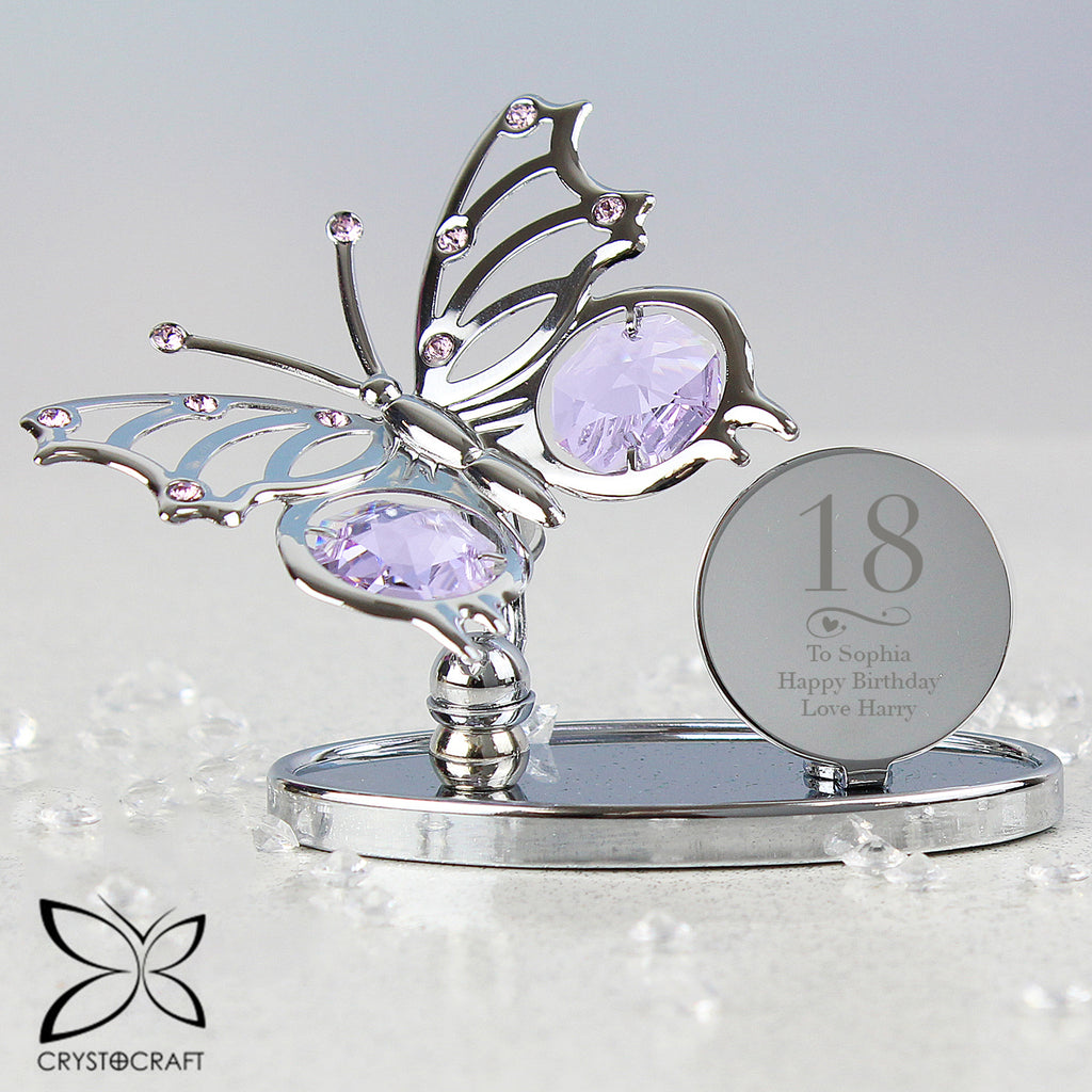 Personalised Swirls & Hearts Birthday Crystocraft Butterfly - Buy Ornaments at GiftMasters.co.uk