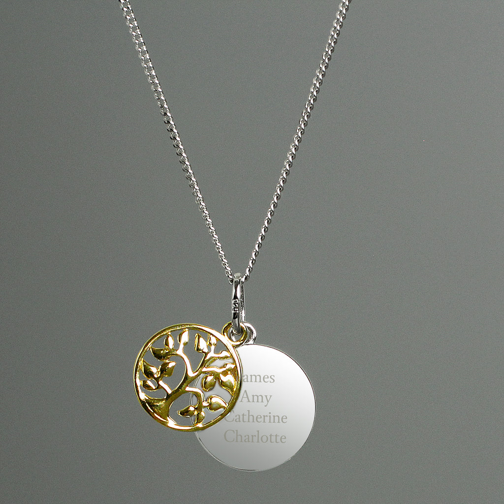 Personalised Sterling Silver & 9ct Gold Family Tree Of Life Necklace - Buy Jewellery at GiftMasters.co.uk