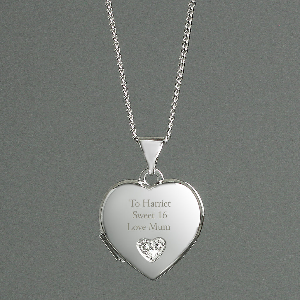 Personalised Children's Sterling Silver and Cubic Zirconia Heart Locket Necklace - Buy Jewellery at GiftMasters.co.uk