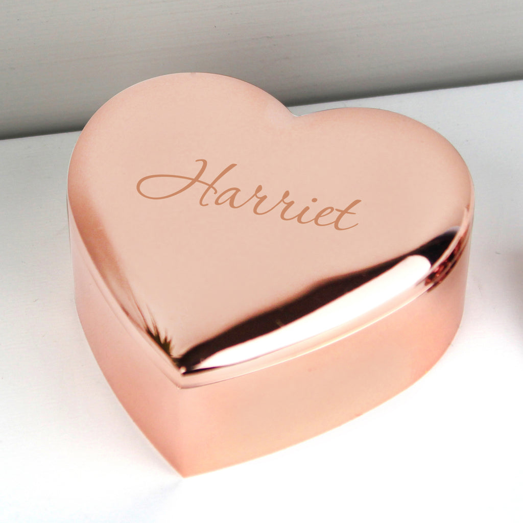 Personalised Name Only Rose Gold Heart Trinket Box - Buy Trinket, Jewellery & Keepsake Boxes at GiftMasters.co.uk