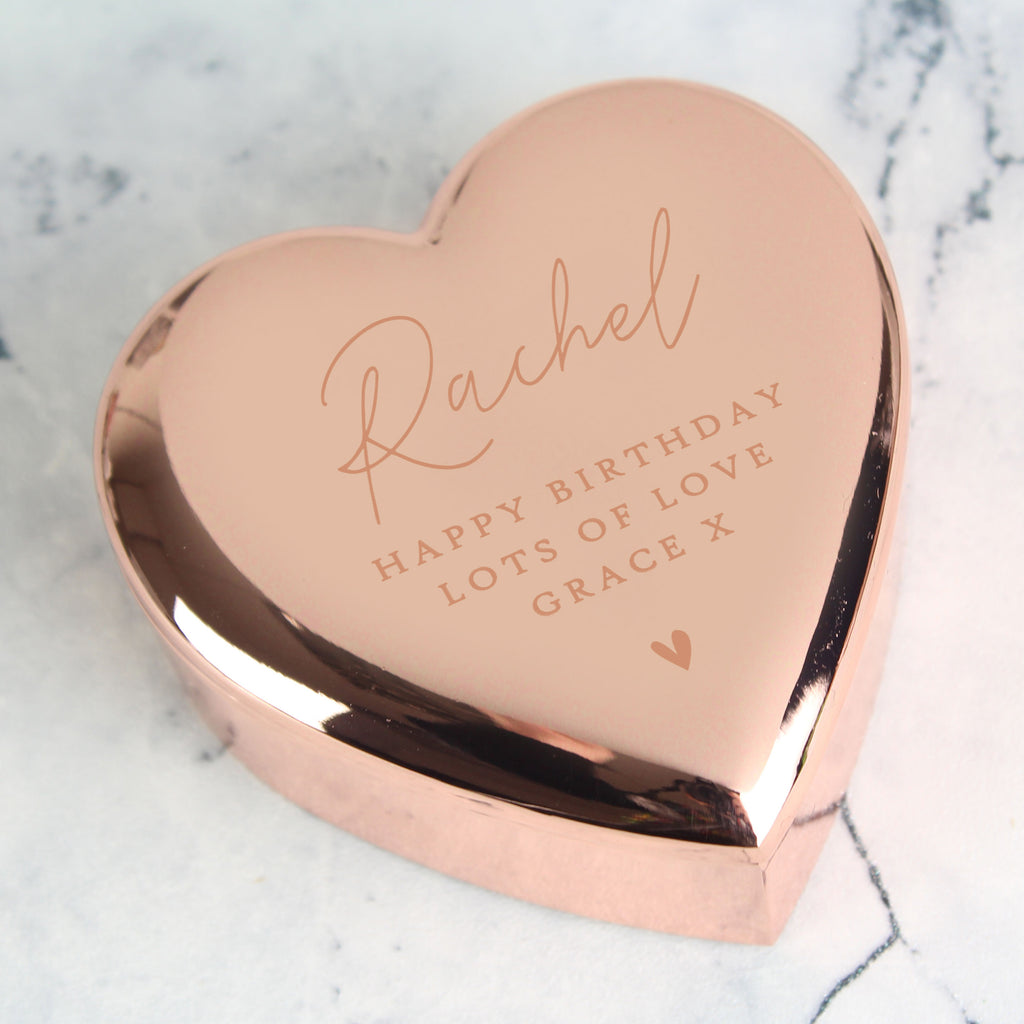Personalised Free Text Rose Gold Heart Trinket Box - Buy Trinket, Jewellery & Keepsake Boxes at GiftMasters.co.uk
