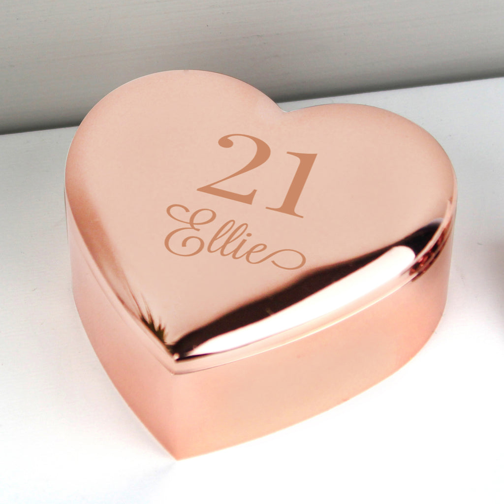 Personalised Big Age Rose Gold Heart Trinket Box - Buy Trinket, Jewellery & Keepsake Boxes at GiftMasters.co.uk
