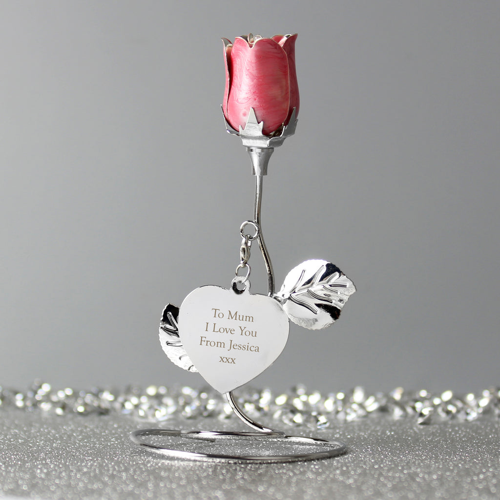 Personalised Free Text Pink Rose Bud Ornament - Buy Ornaments at GiftMasters.co.uk