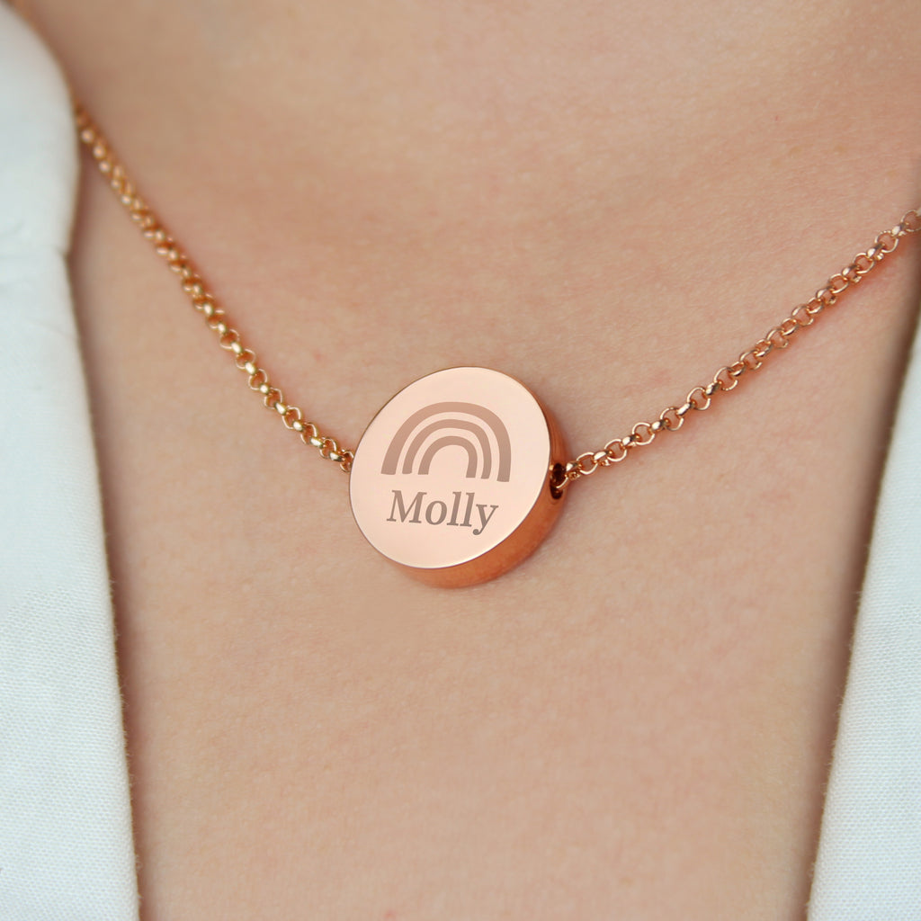 Personalised Rainbow Rose Gold Tone Disc Necklace - Buy Jewellery at GiftMasters.co.uk
