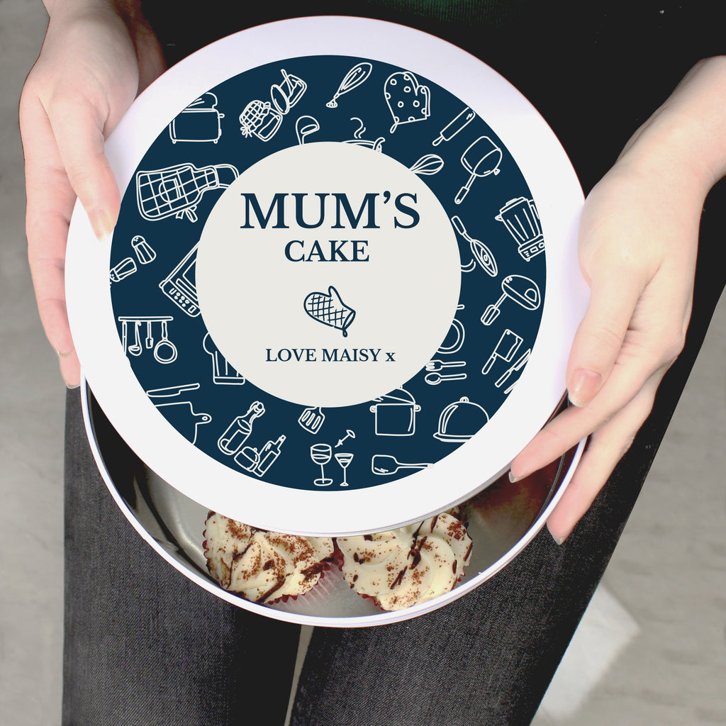 Personalised Navy Kitchen Design Cake Tin - Buy Kitchen, Baking & Dining Gifts at GiftMasters.co.uk
