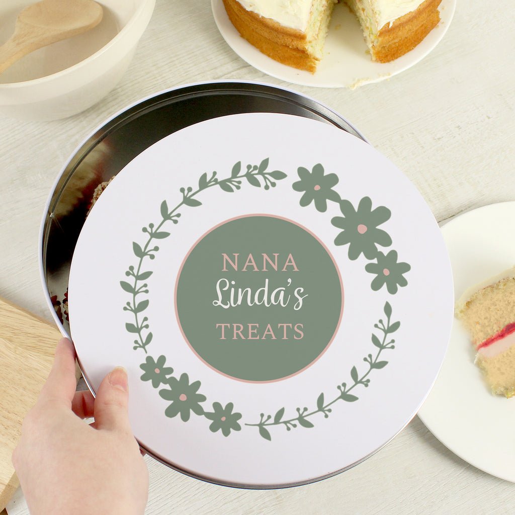 Personalised Floral Cake Tin - Buy Kitchen, Baking & Dining Gifts at GiftMasters.co.uk