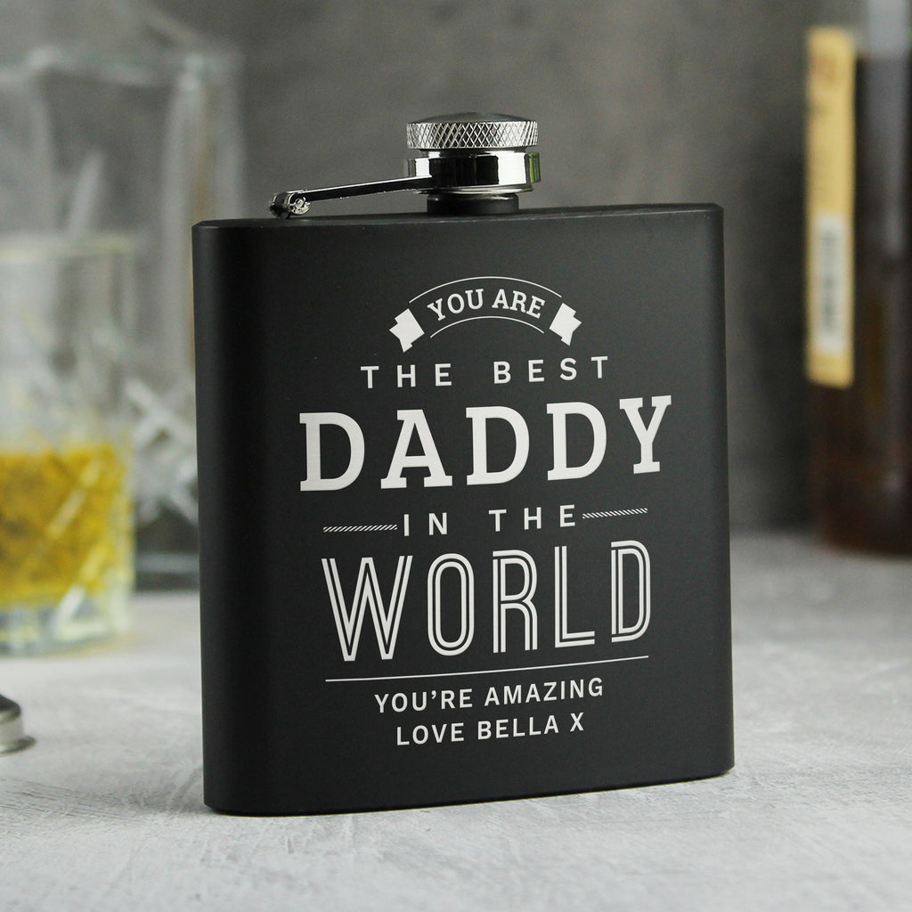 Personalised Best in The World Black Hip Flask - Buy Glasses & Barware at GiftMasters.co.uk