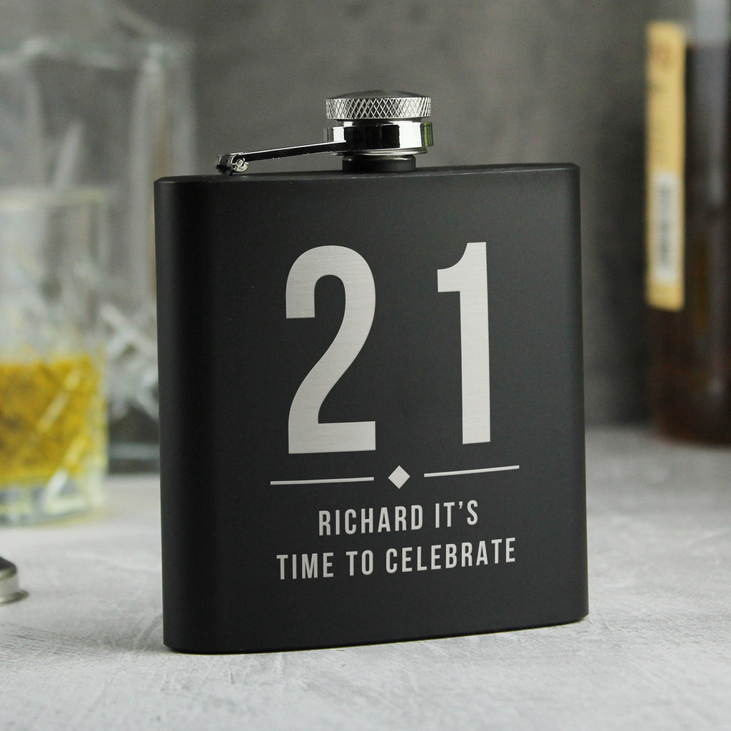 Personalised Big Numbers Black Hip Flask - Buy Glasses & Barware at GiftMasters.co.uk