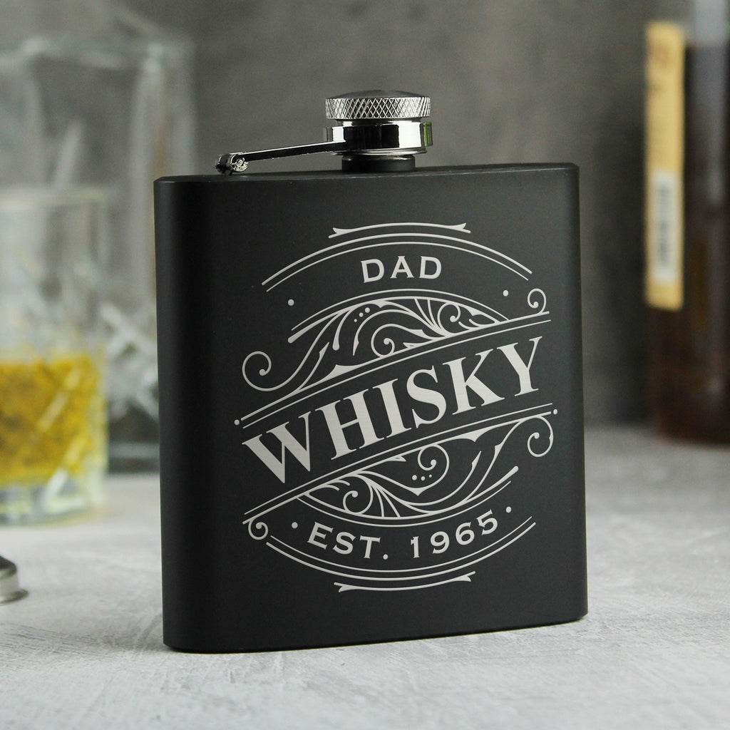 Personalised Spirit Black Hip Flask - Buy Glasses & Barware at GiftMasters.co.uk
