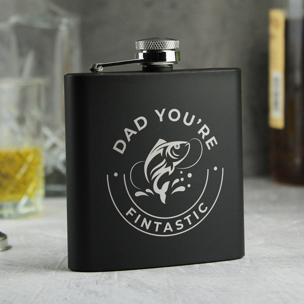 Personalised Fishing Black Hip Flask - Buy Glasses & Barware at GiftMasters.co.uk
