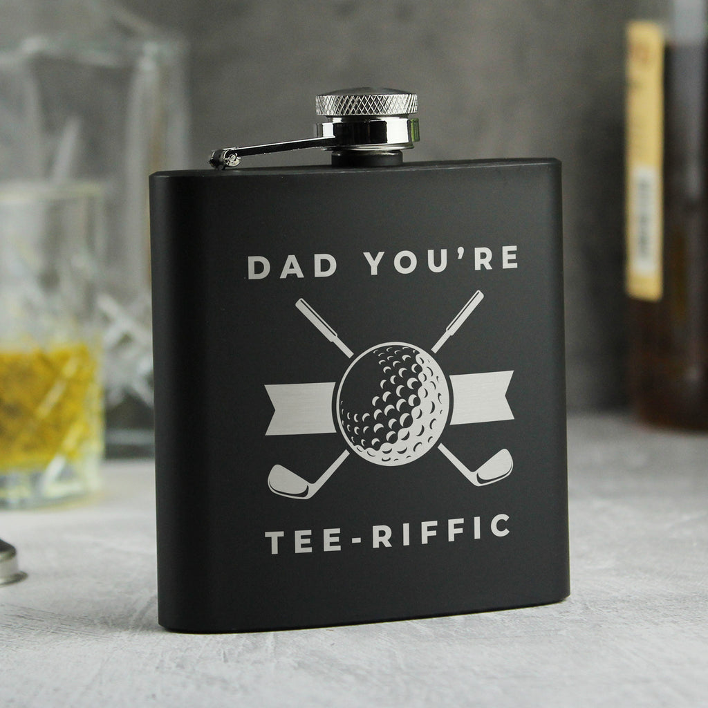 Personalised Golf Black Hip Flask - Buy Glasses & Barware at GiftMasters.co.uk
