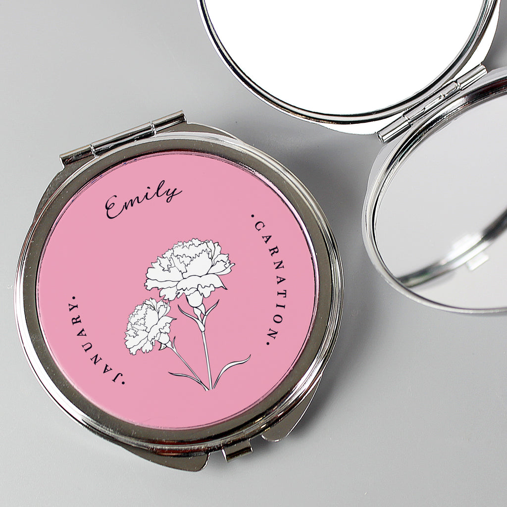 Personalised Birth Flower Round Compact Mirror - Buy Keepsakes at GiftMasters.co.uk
