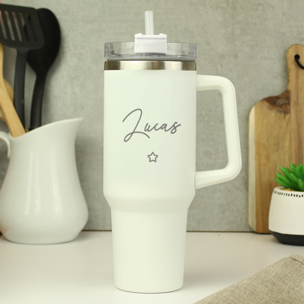 Personalised Star 40oz White Travel Cup - Buy Travel Mugs at GiftMasters.co.uk