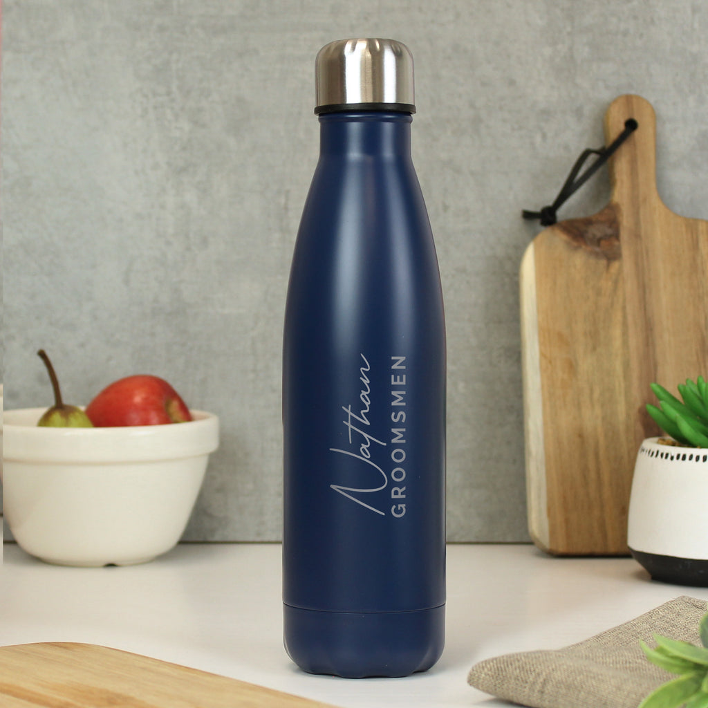 Personalised Two Lines Navy Metal Insulated Drinks Bottle - Buy Drinks Bottles at GiftMasters.co.uk
