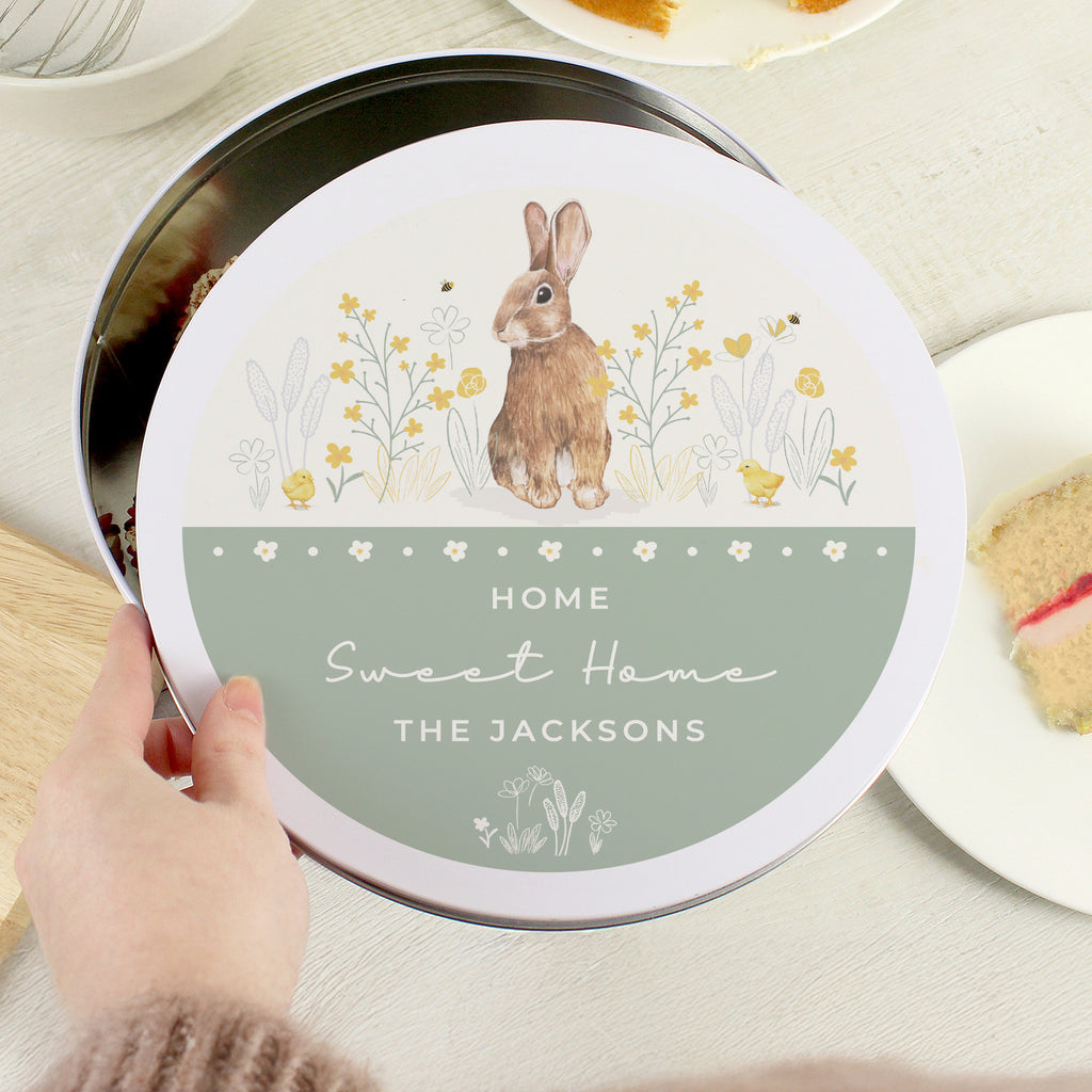 Personalised Spring Bunny Cake Tin - Buy Kitchen, Baking & Dining Gifts at GiftMasters.co.uk