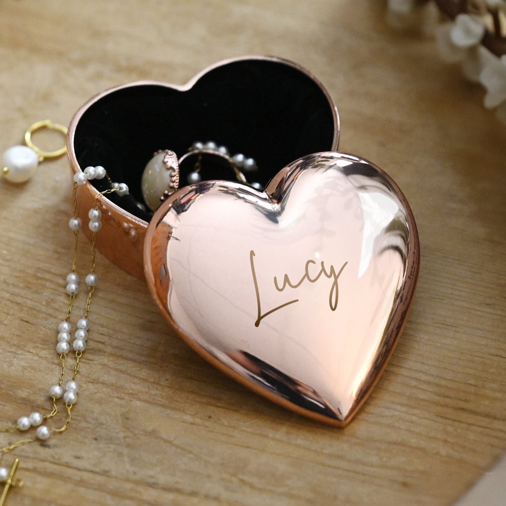 Personalised Engraved Rose Gold Heart Trinket Box - Buy Trinket at GiftMasters.co.uk
