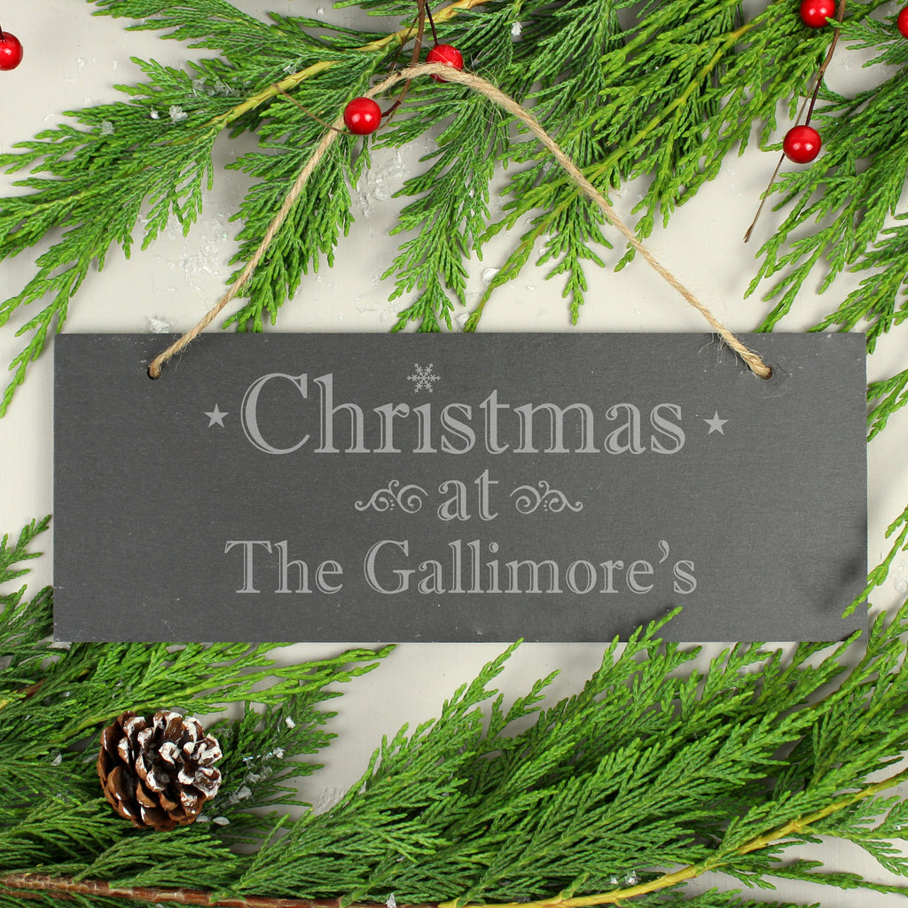 Personalised Christmas Hanging Slate Plaque - Buy Hanging Decorations & Signs at GiftMasters.co.uk