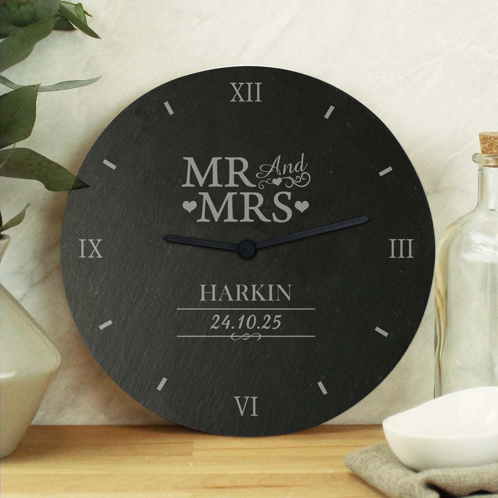 Personalised Mr & Mrs Slate Clock - Buy Clocks & Watches at GiftMasters.co.uk
