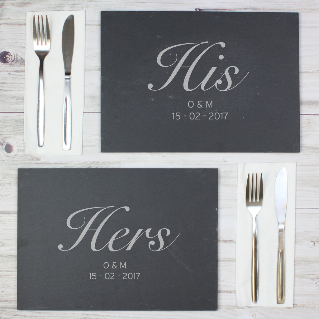 Personalised His and Hers Slate Placemat Set - Buy Kitchen, Baking & Dining Gifts at GiftMasters.co.uk