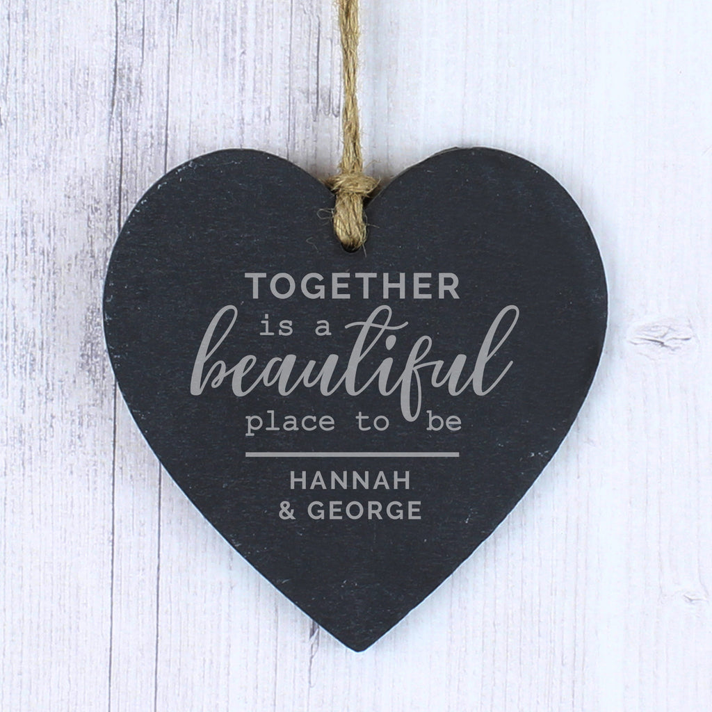 Personalised Together Slate Heart Decoration - Buy Hanging Decorations & Signs at GiftMasters.co.uk