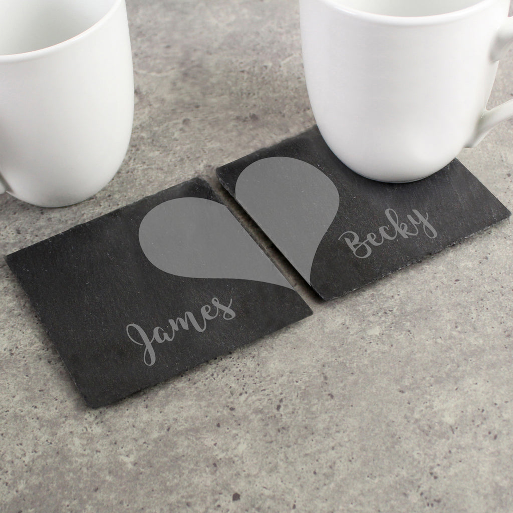 Personalised Two Hearts Slate Coaster Set - Buy Kitchen, Baking & Dining Gifts at GiftMasters.co.uk