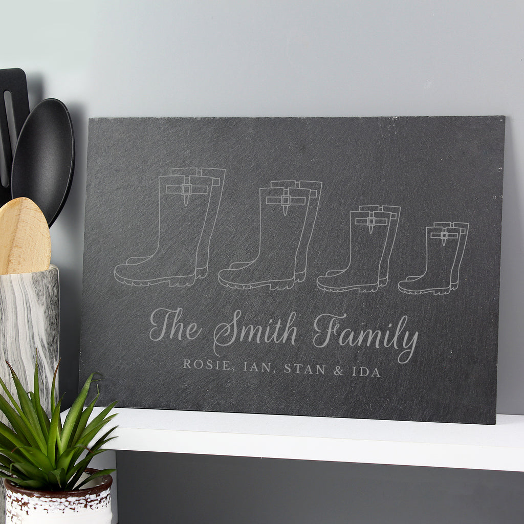 Personalised Welly Boot Family of Four Slate - Buy Slate at GiftMasters.co.uk